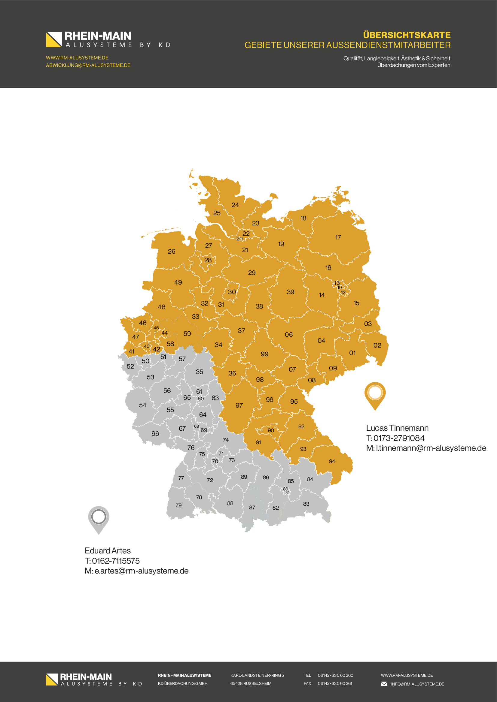 Übersichtskarte, Gebietseinteilung
